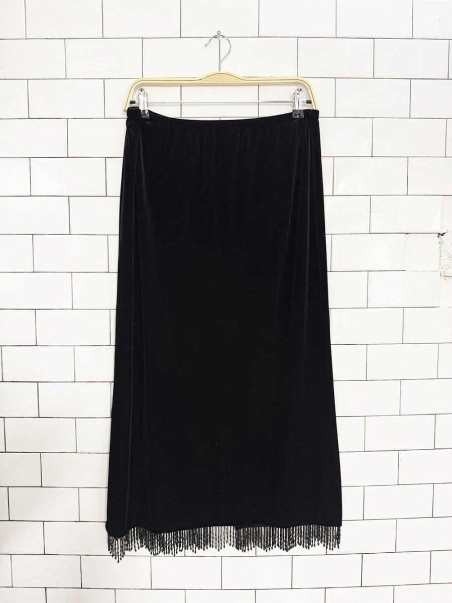 vintage 90s alex evenings velvet beaded fringe midi skirt | made in USA - good market thrift store