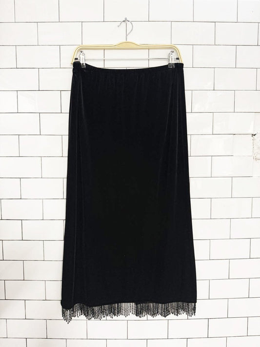 vintage 90s alex evenings velvet beaded fringe midi skirt | made in USA - good market thrift store