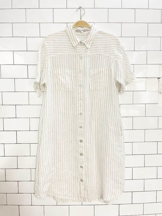 vintage 90s alexia von beck 100% linen striped shirt dress | made in canada - good market thrift store