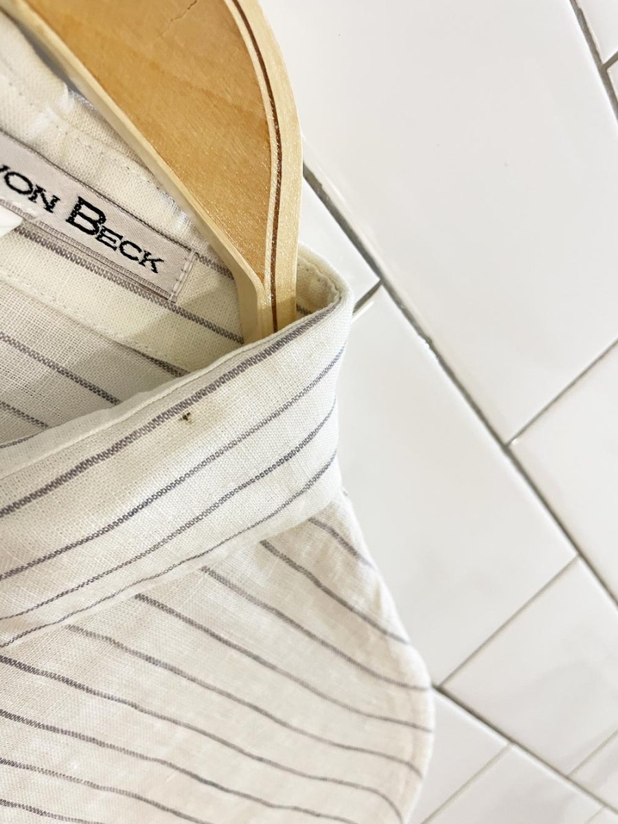 vintage 90s alexia von beck 100% linen striped shirt dress | made in canada - good market thrift store