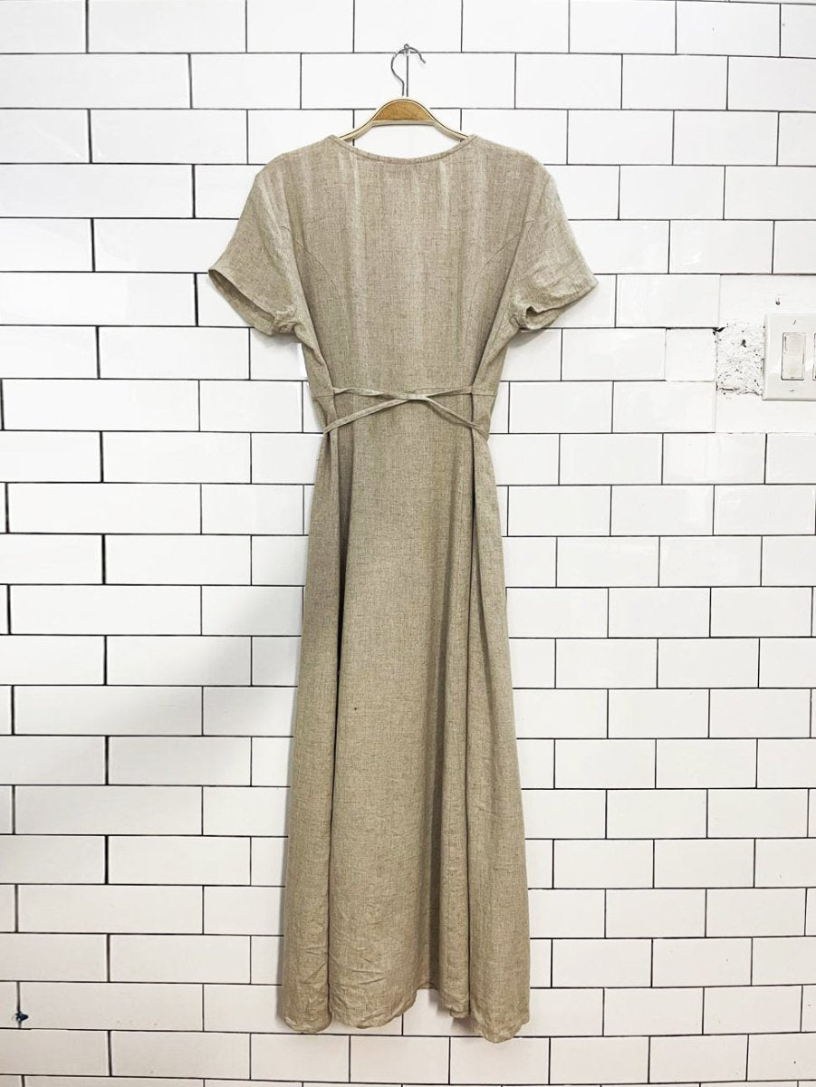 vintage 90s all the jazz linen-blend full button short sleeve maxi dress - good market thrift store