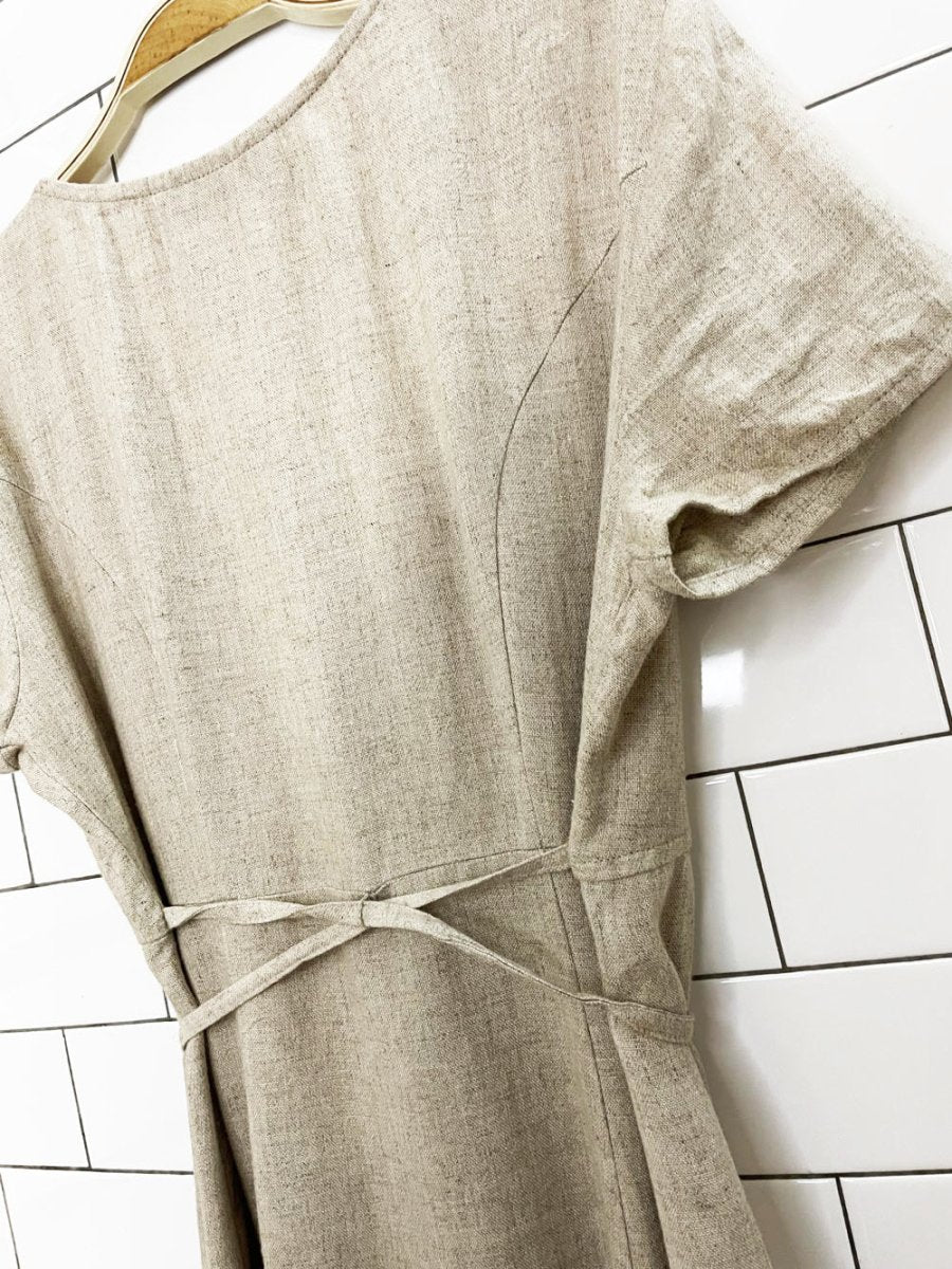 vintage 90s all the jazz linen-blend full button short sleeve maxi dress - good market thrift store