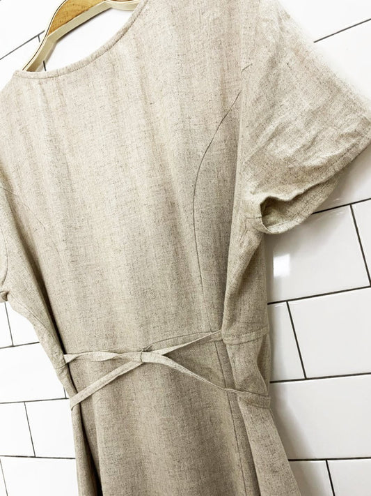 vintage 90s all the jazz linen-blend full button short sleeve maxi dress - good market thrift store