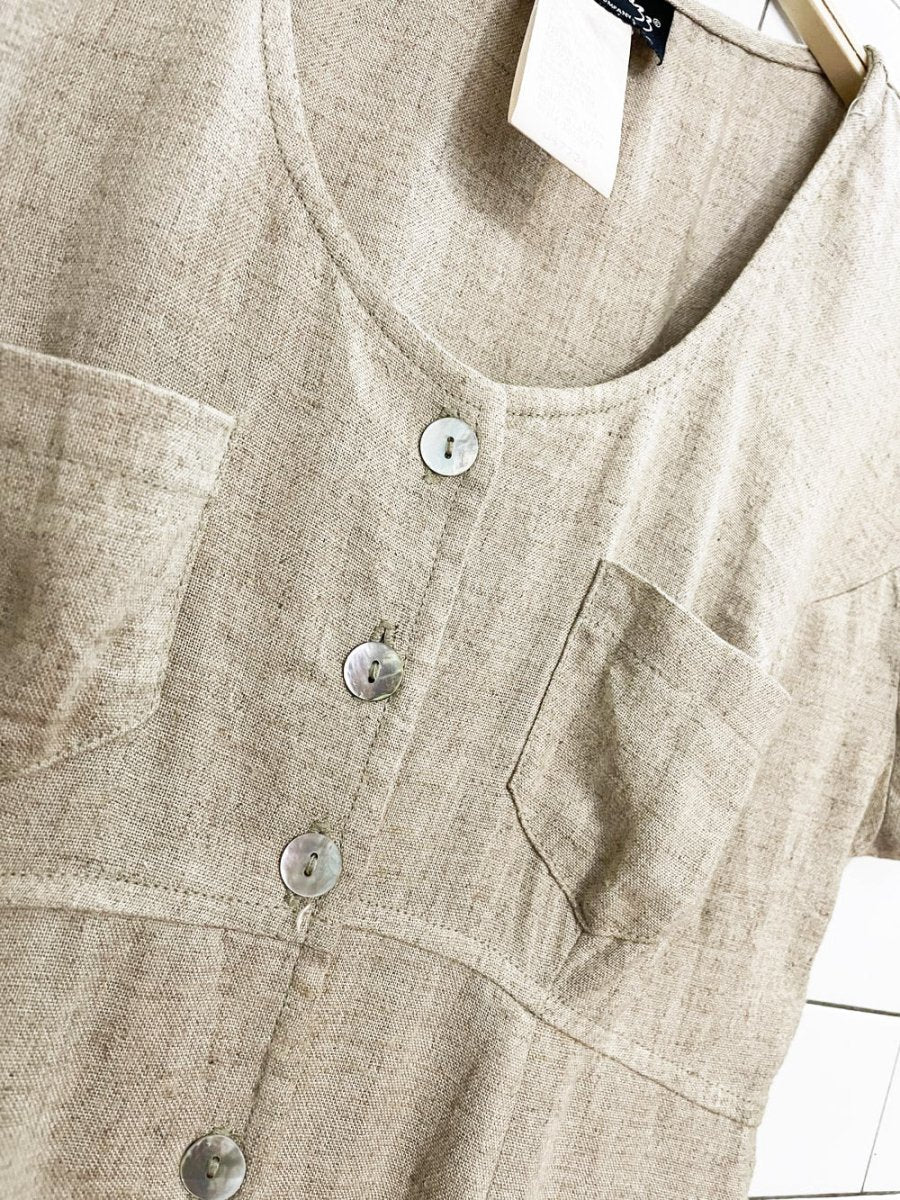 vintage 90s all the jazz linen-blend full button short sleeve maxi dress - good market thrift store
