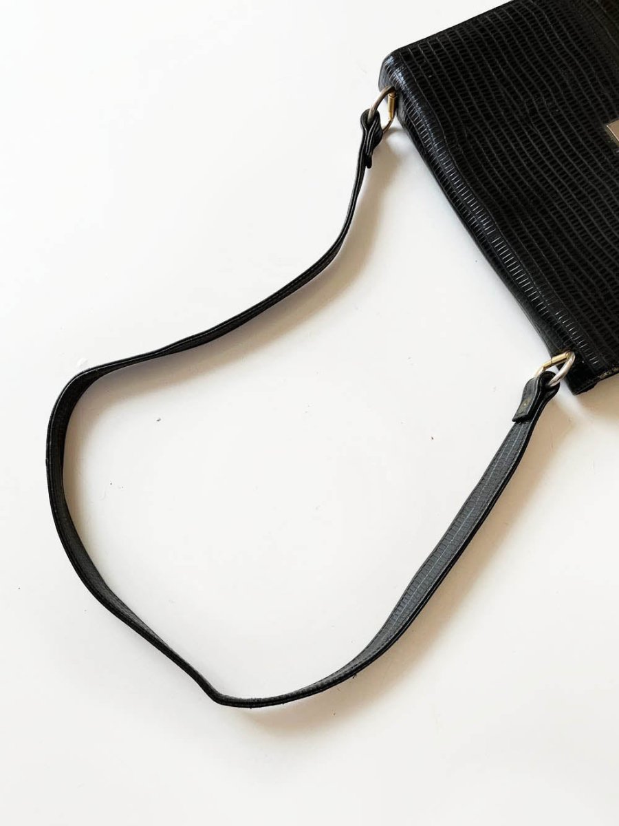 vintage 90s alligator embossed leather turnlock top handle bag | clix zipper - good market thrift store