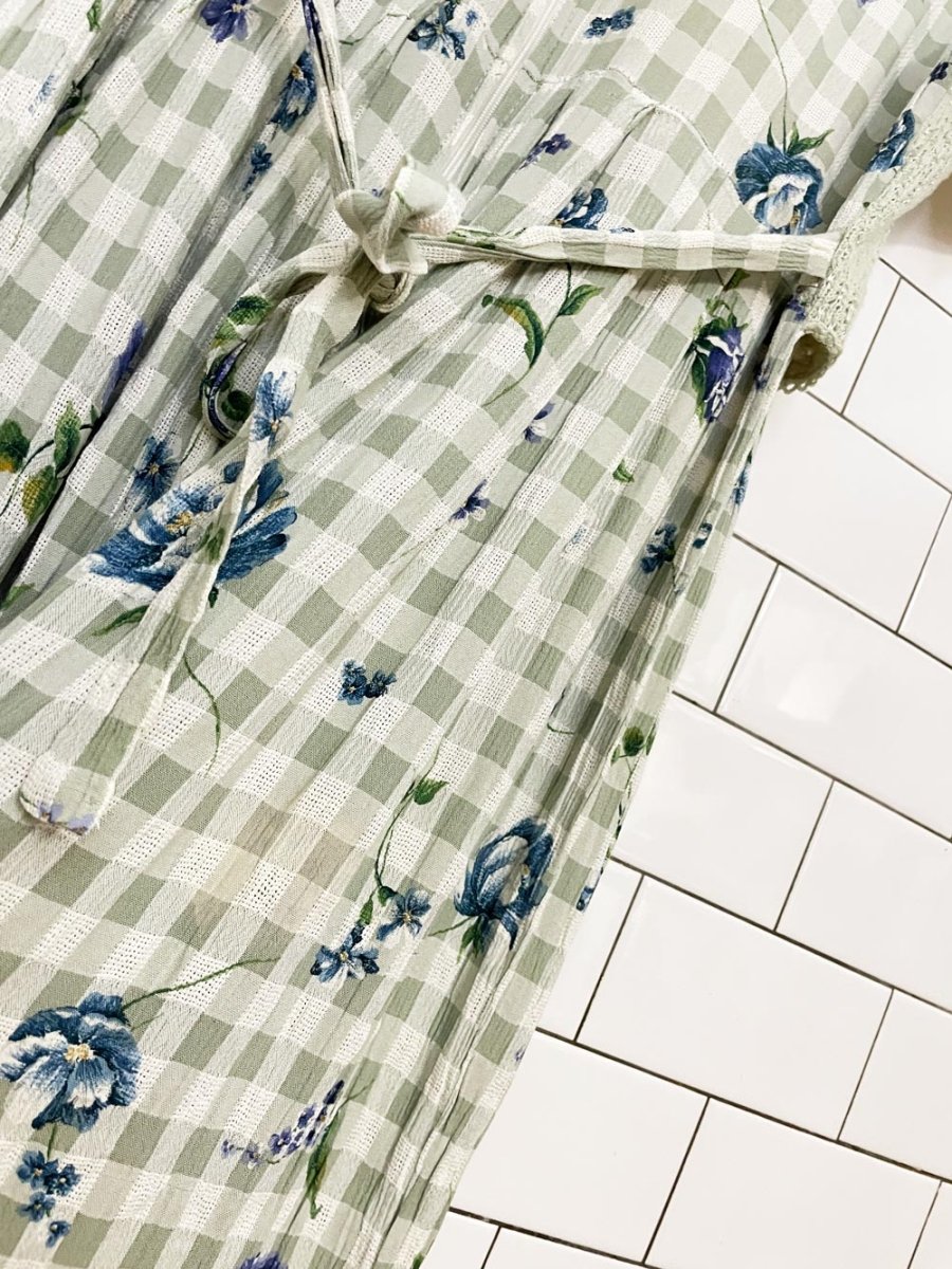 vintage 90s allison che vested floral flowy tie back midi dress | made in USA - good market thrift store