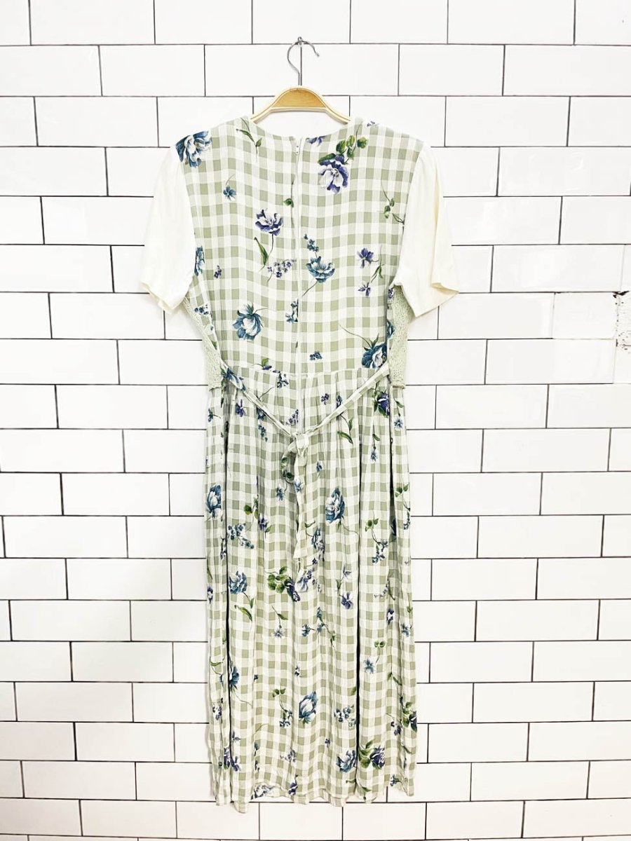 vintage 90s allison che vested floral flowy tie back midi dress | made in USA - good market thrift store