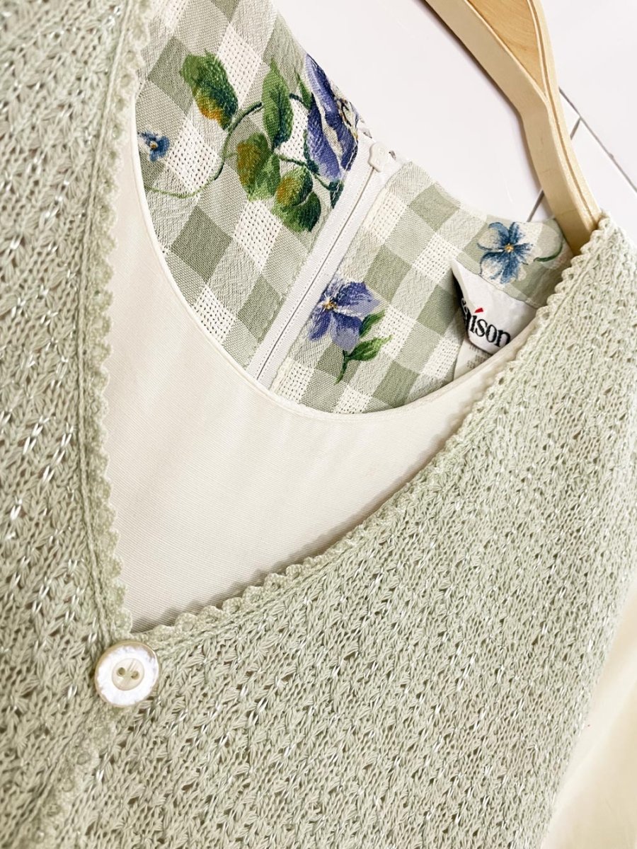 vintage 90s allison che vested floral flowy tie back midi dress | made in USA - good market thrift store