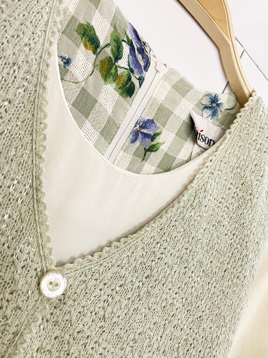 vintage 90s allison che vested floral flowy tie back midi dress | made in USA - good market thrift store