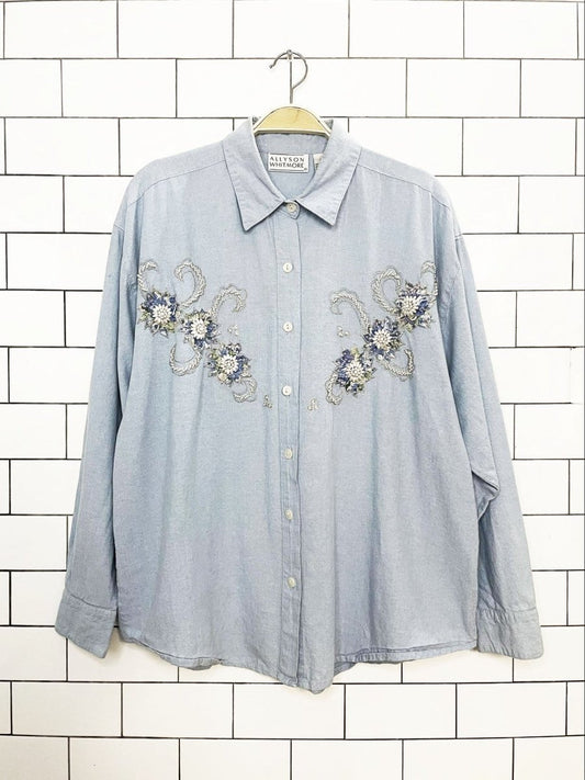vintage 90s allyson whitmore beaded floral western full button shirt - good market thrift store