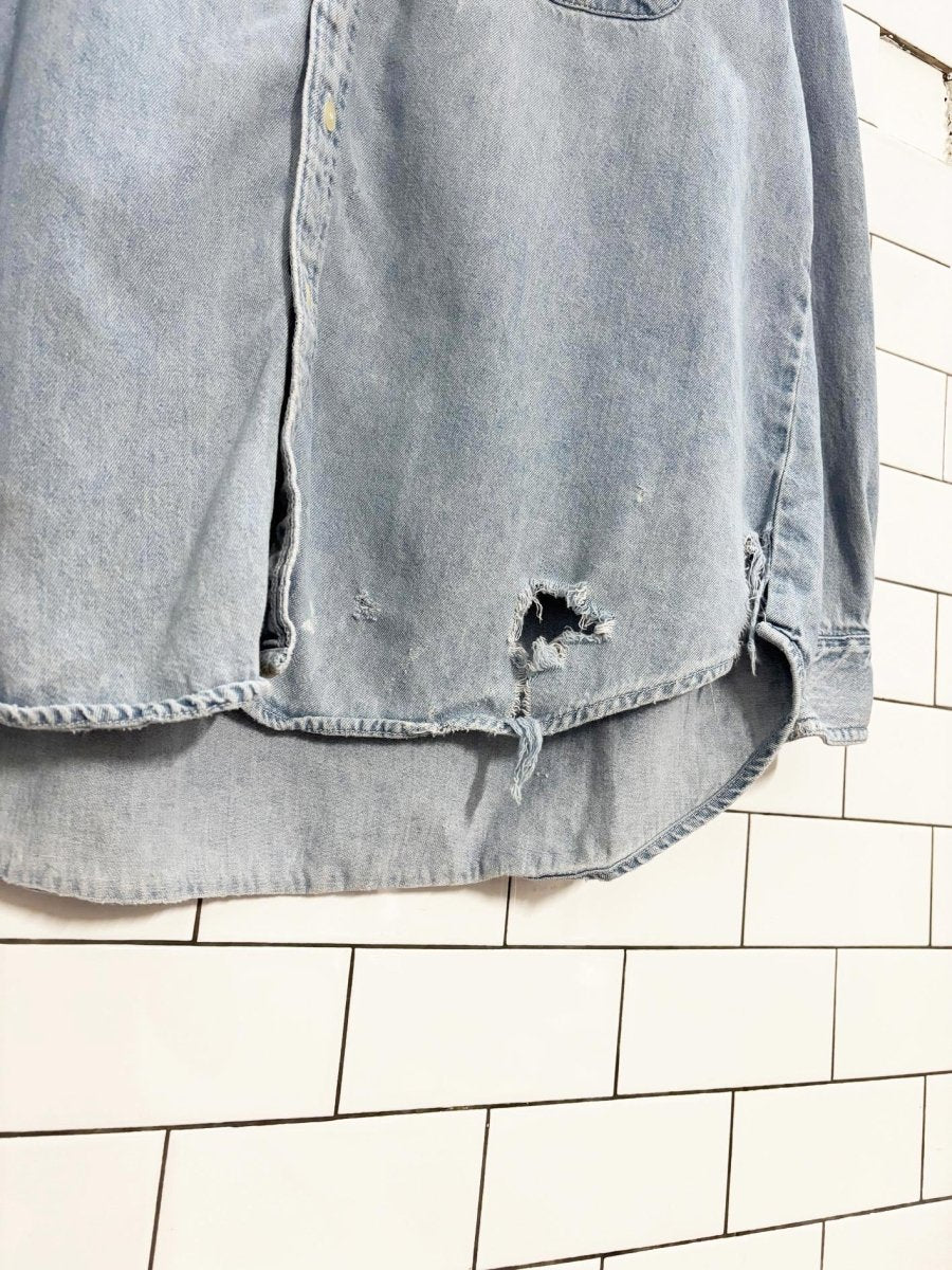 vintage 90s american eagle distressed denim shirt - good market thrift store