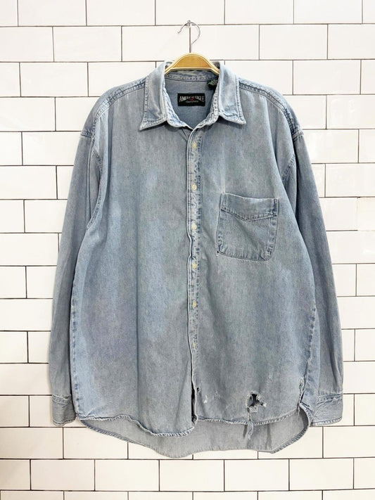 vintage 90s american eagle distressed denim shirt - good market thrift store