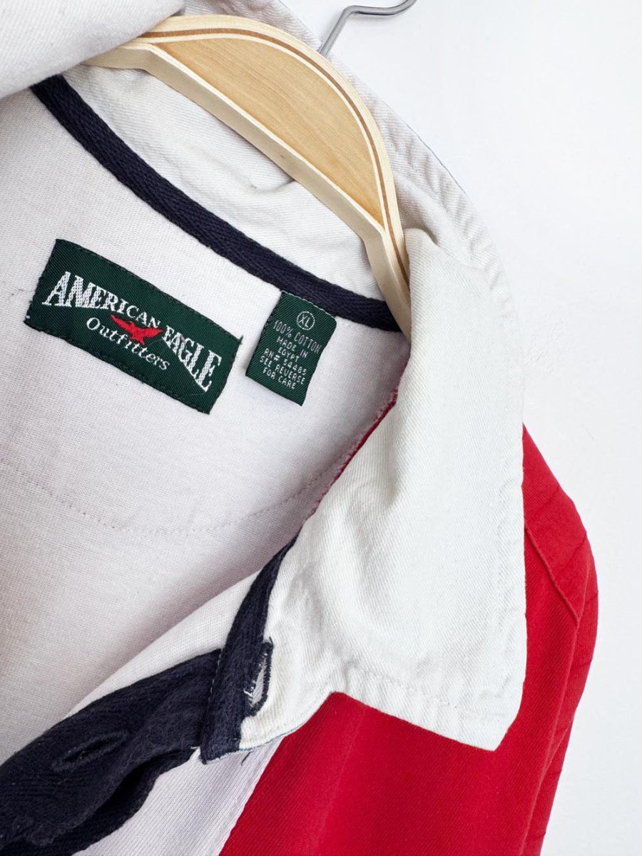 vintage 90s american eagle rugby colour block long sleeve shirt - good market thrift store