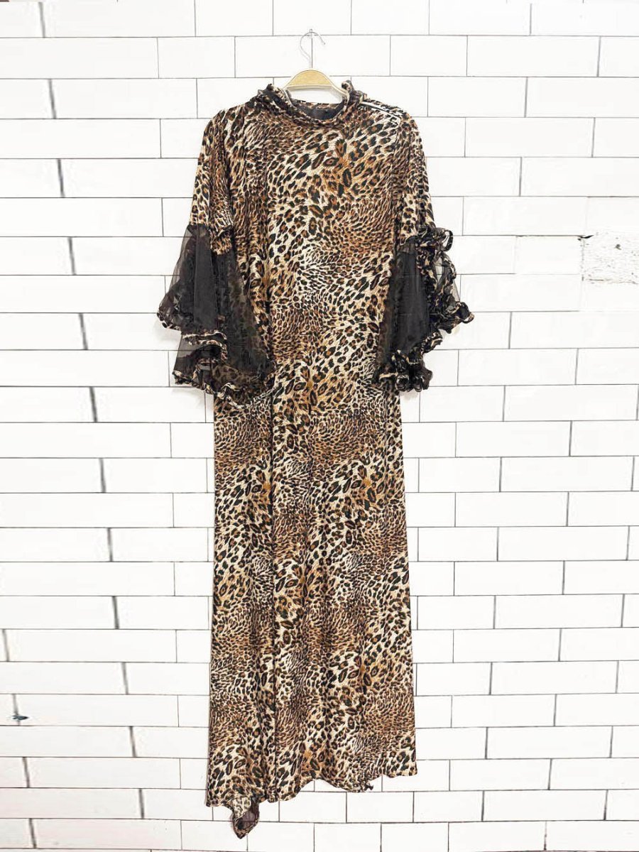 vintage 90s animal print ruffle mesh sleeve tie front robe - good market thrift store