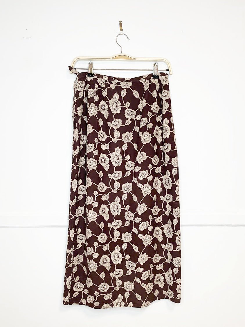 vintage 90s ann taylor 100% silk floral wrap midi skirt - good market thrift store