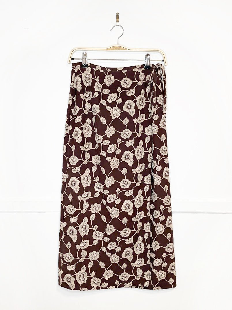 vintage 90s ann taylor 100% silk floral wrap midi skirt - good market thrift store