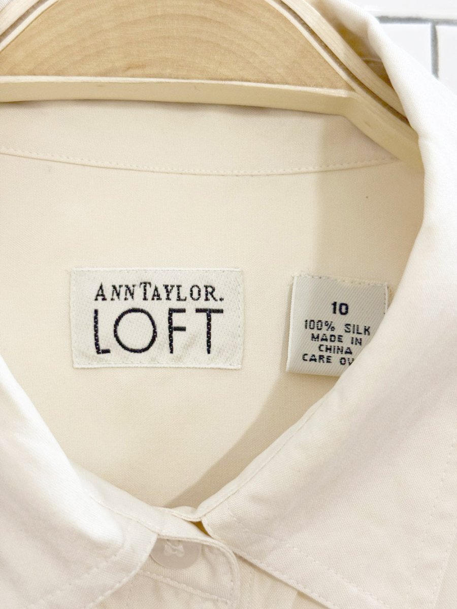 vintage 90s ann taylor 100% silk full button blouse | loft - good market thrift store