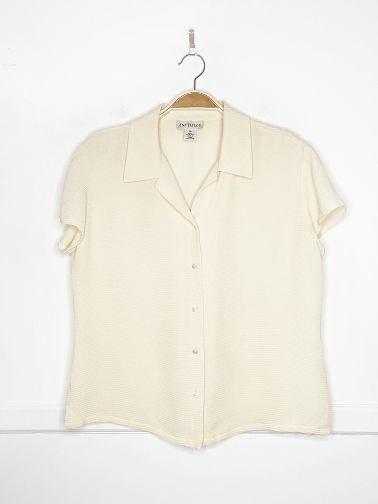 vintage 90s ann taylor 100% silk gauze full button short sleeve shirt - good market thrift store