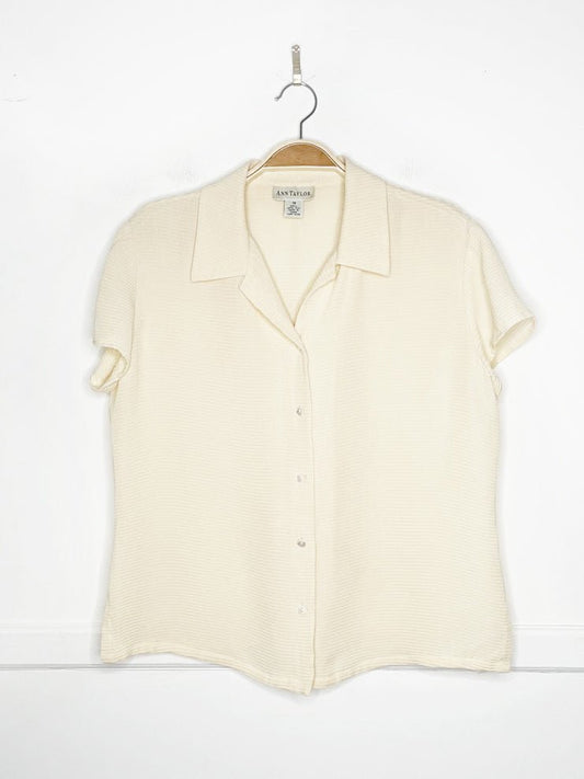 vintage 90s ann taylor 100% silk gauze full button short sleeve shirt - good market thrift store