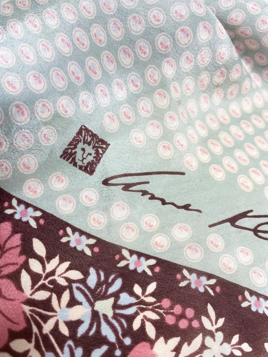vintage 90s anne klein 100% silk floral square scarf | hand - rolled edge - good market thrift store