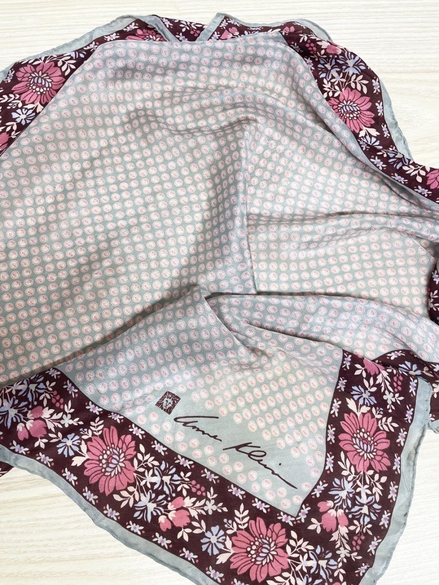 vintage 90s anne klein 100% silk floral square scarf | hand - rolled edge - good market thrift store