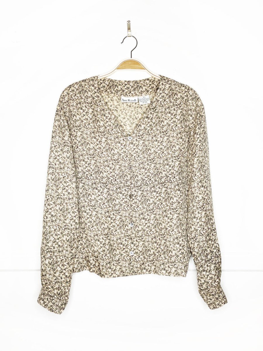 vintage 90s anne klein II 100% silk floral full button blouse - good market thrift store