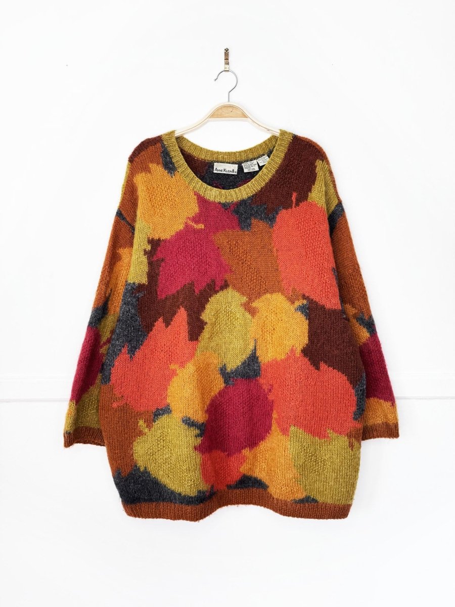 vintage 90s anne klein II kid mohair-blend fall leaves oversized knit sweater - good market thrift store