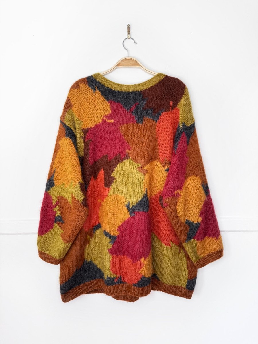 vintage 90s anne klein II kid mohair-blend fall leaves oversized knit sweater - good market thrift store