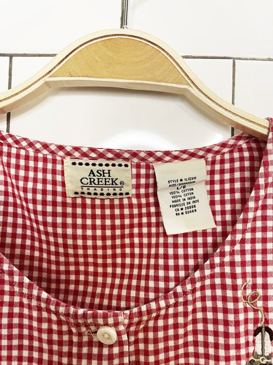 vintage 90s ash creek cowboy boot gingham sleeveless shirt - good market thrift store