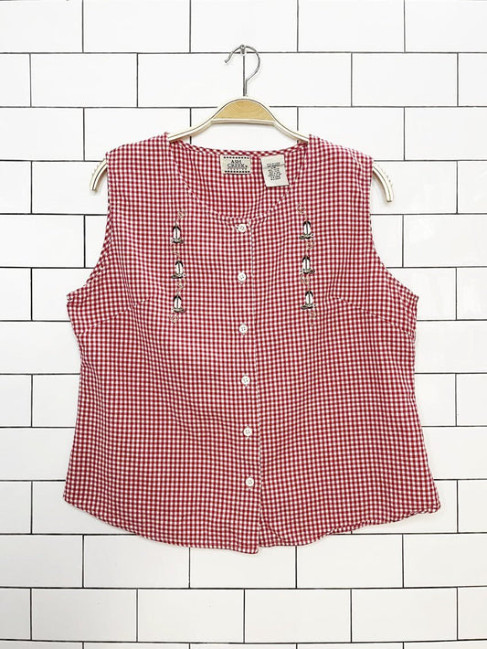 vintage 90s ash creek cowboy boot gingham sleeveless shirt - good market thrift store