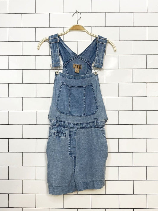 vintage 90s at denim 100% linen overall shorts - good market thrift store