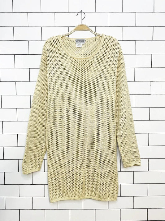 vintage 90s attitude cotton crochet knit cover up mini dress - good market thrift store