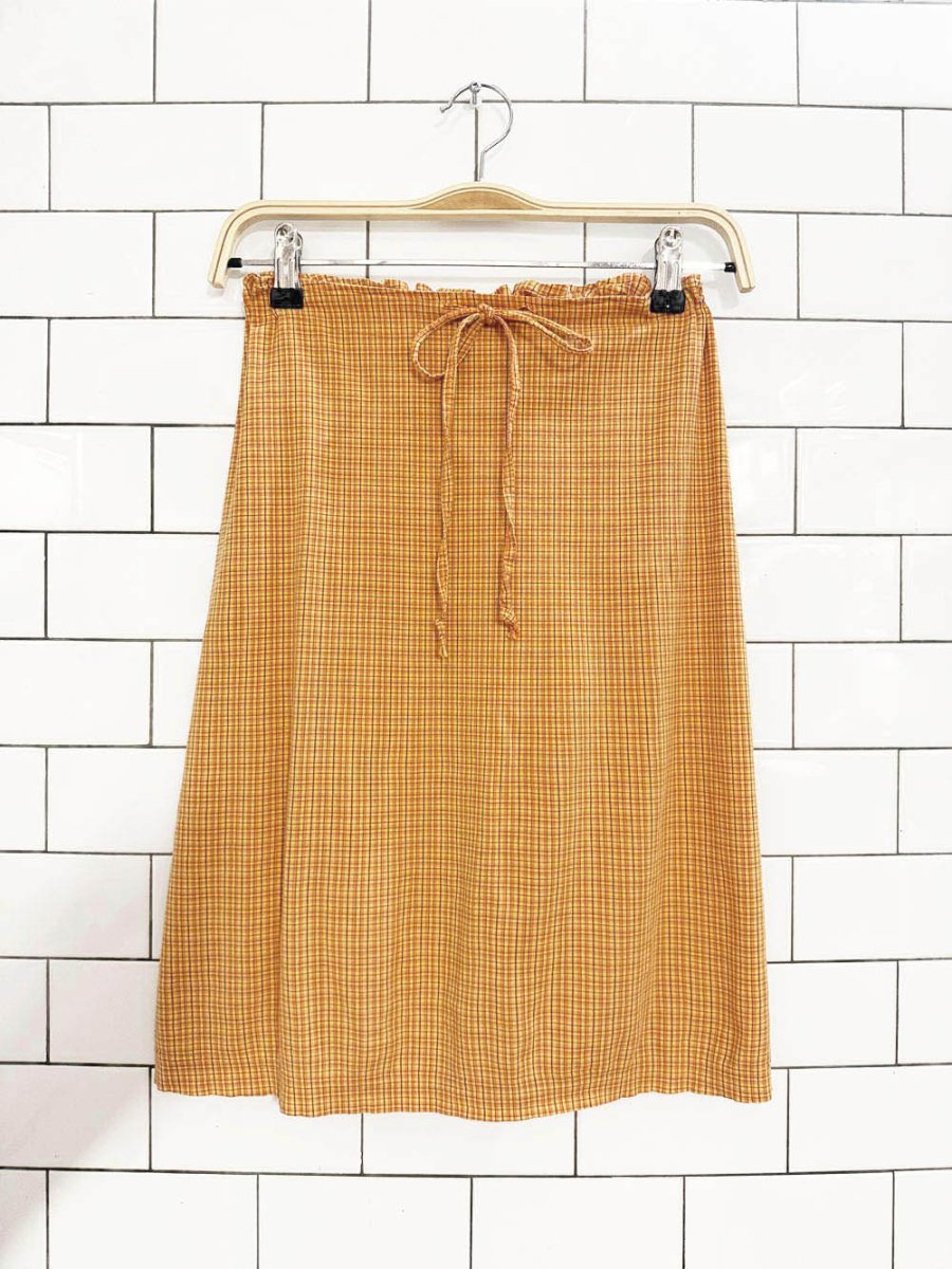 vintage 90s au coton plaid knee - length skirt - good market thrift store