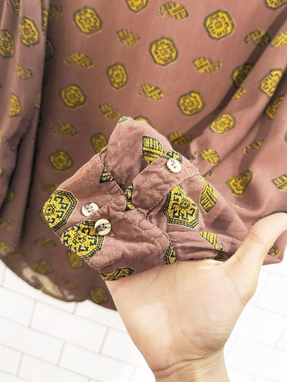 vintage 90s austerity boho diamond patterned shirt | made in India - good market thrift store