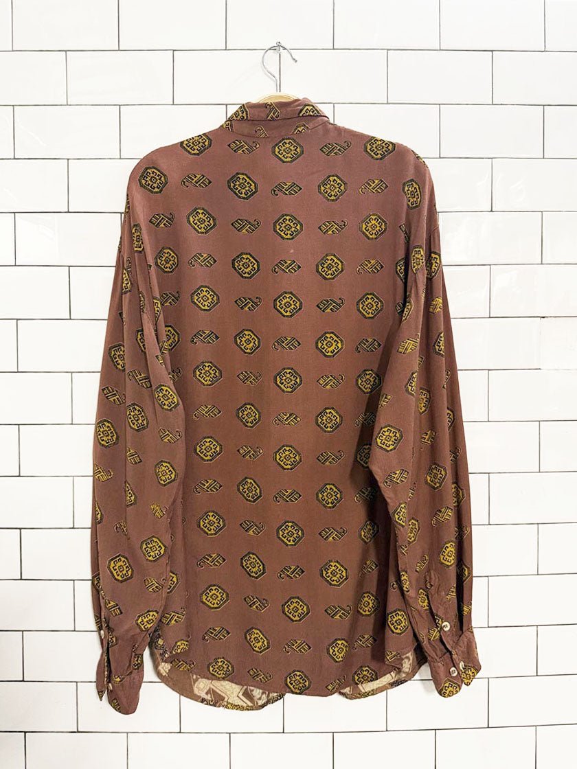 vintage 90s austerity boho diamond patterned shirt | made in India - good market thrift store