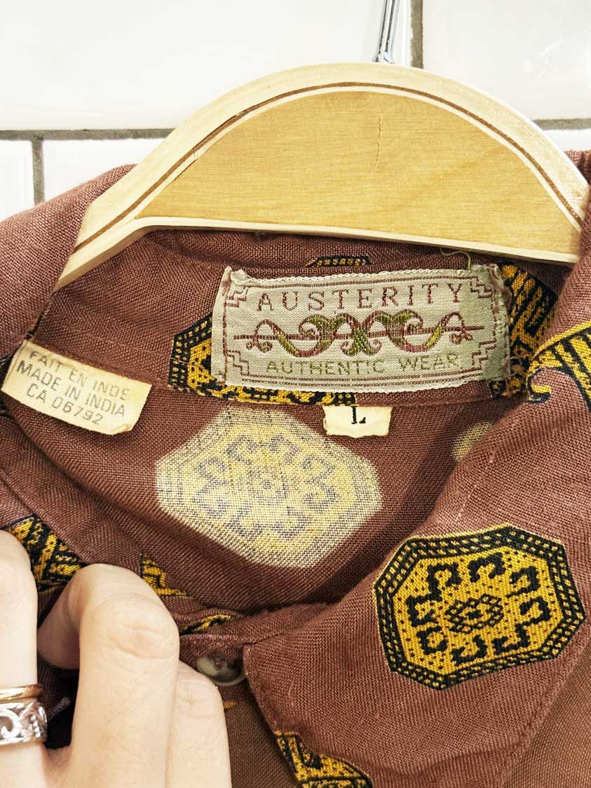 vintage 90s austerity boho diamond patterned shirt | made in India - good market thrift store