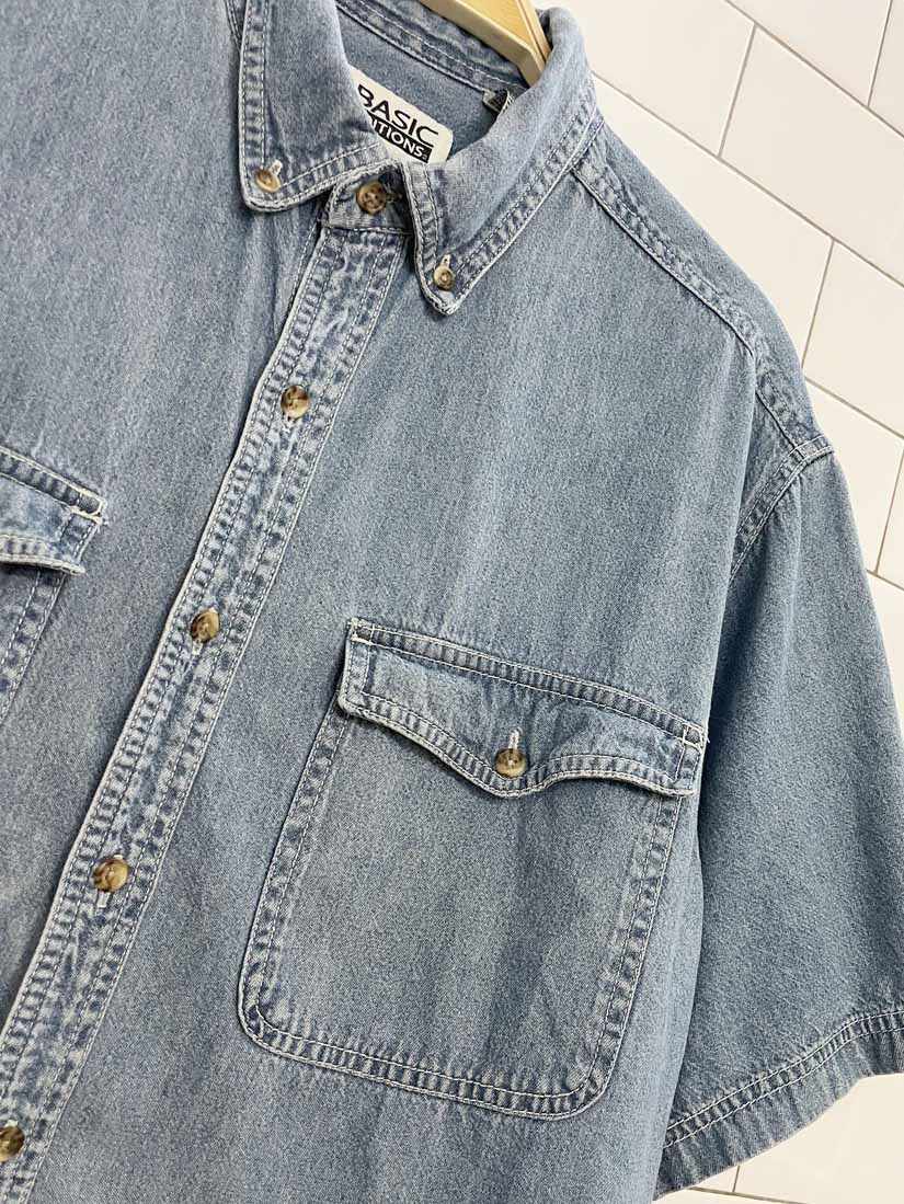 vintage 90s basic editions full button soft denim shirt - good market thrift store