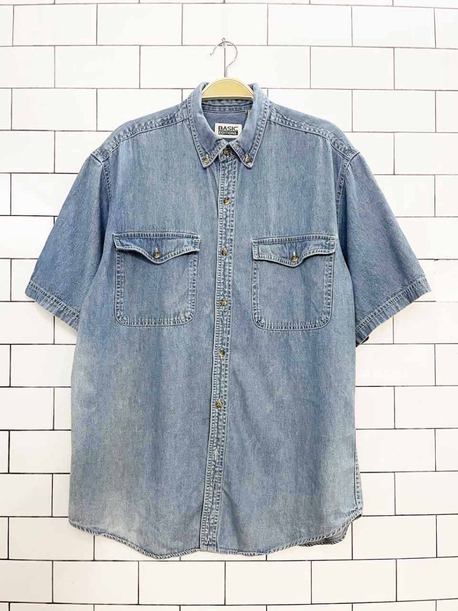vintage 90s basic editions full button soft denim shirt - good market thrift store