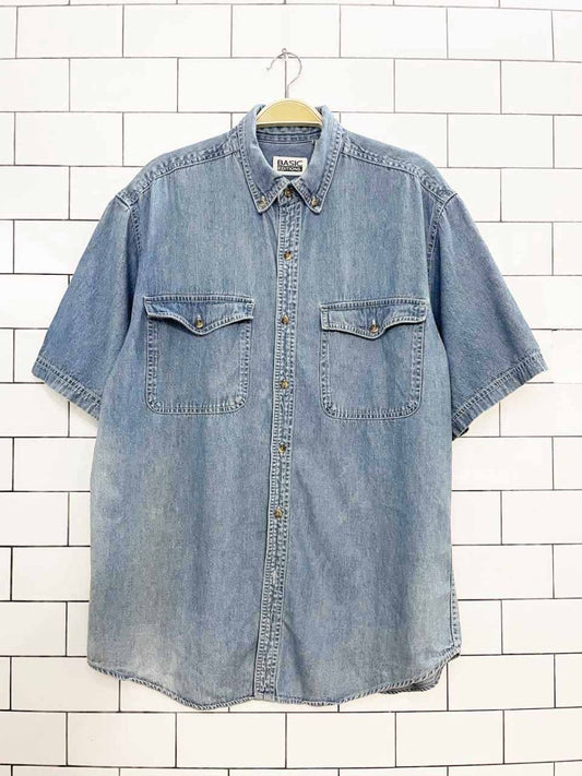 vintage 90s basic editions full button soft denim shirt - good market thrift store