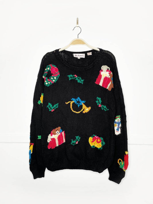 vintage 90s bechamel holiday things chunky knit sweater - good market thrift store