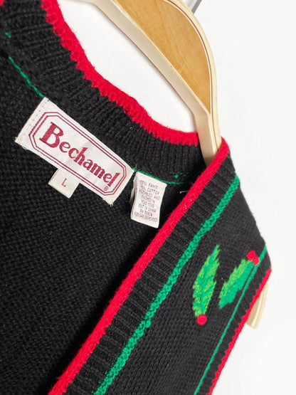 vintage 90s bechamel holly knit holiday vest - good market thrift store