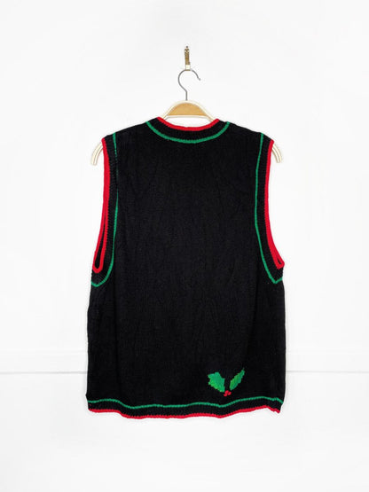 vintage 90s bechamel holly knit holiday vest - good market thrift store