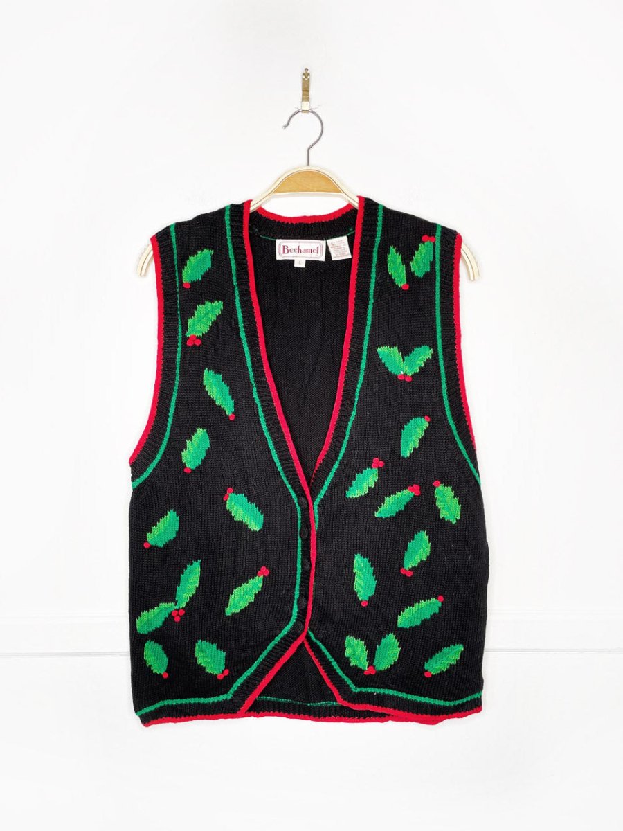 vintage 90s bechamel holly knit holiday vest - good market thrift store