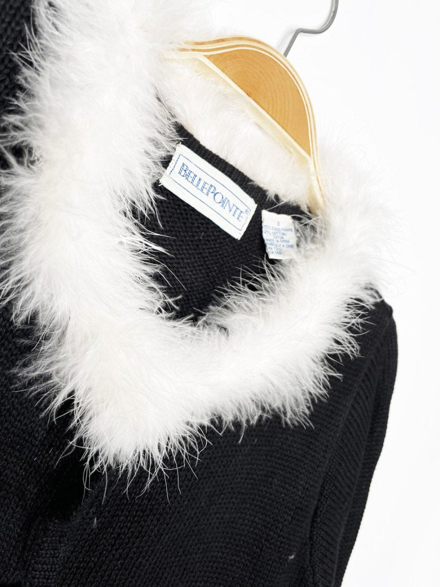 vintage 90s belle point boa trim santa head knit cardigan - good market thrift store