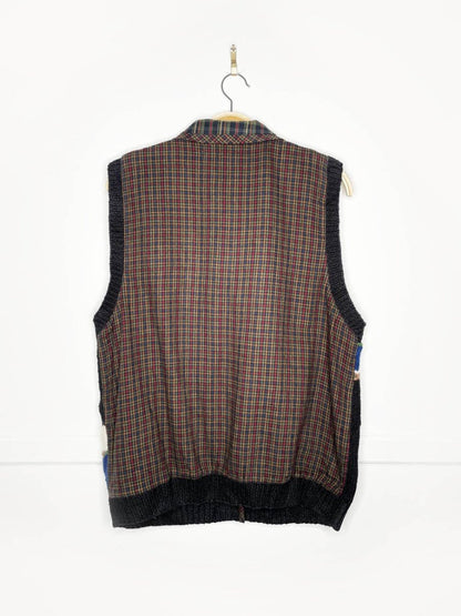 vintage 90s belle point snowmen knit farm plaid vest - good market thrift store
