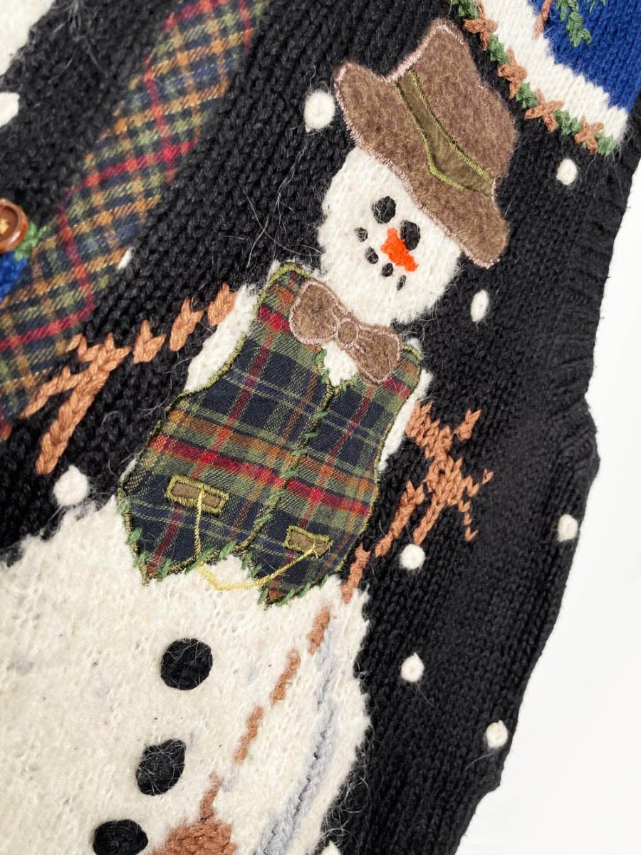 vintage 90s belle point snowmen knit farm plaid vest - good market thrift store