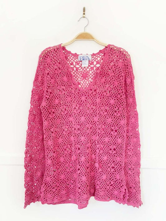 vintage 90s BFA classics flower crochet knit long sleeve top - good market thrift store
