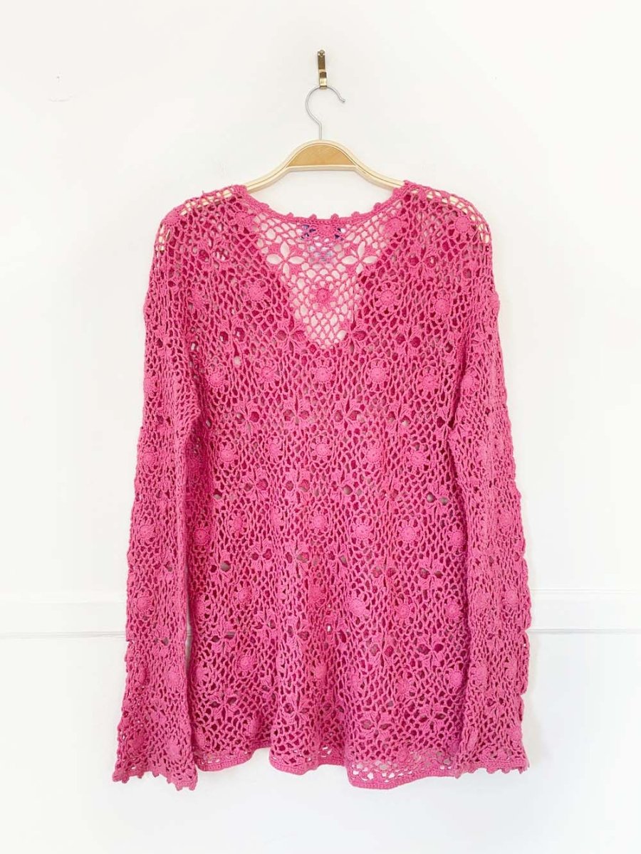 vintage 90s BFA classics flower crochet knit long sleeve top - good market thrift store