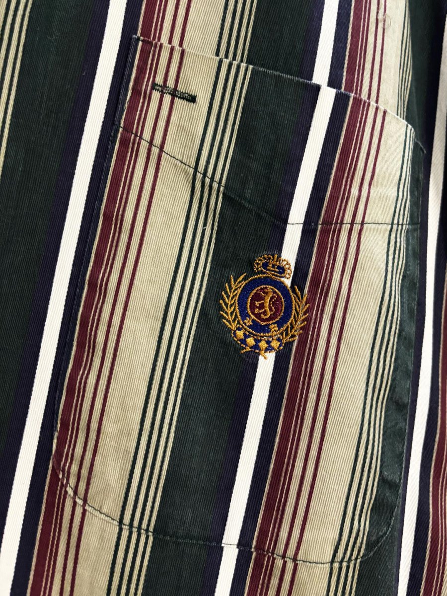 vintage 90s bhc crest pocket striped full button shirt - good market thrift store