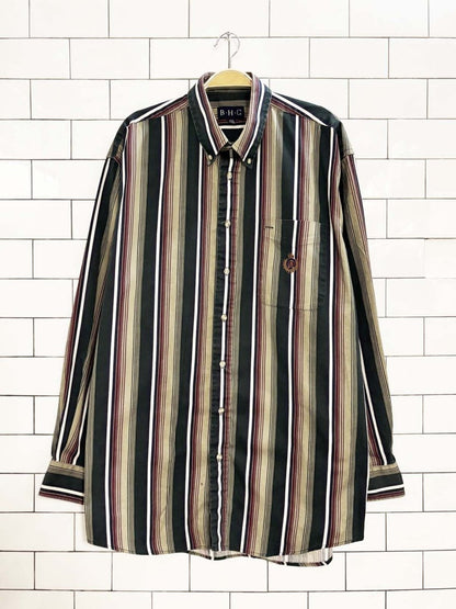 vintage 90s bhc crest pocket striped full button shirt - good market thrift store